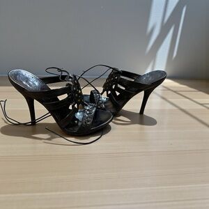 Jessica Bennett Black Leather Studded Lace-Up Heels – Worn Once Like new in box